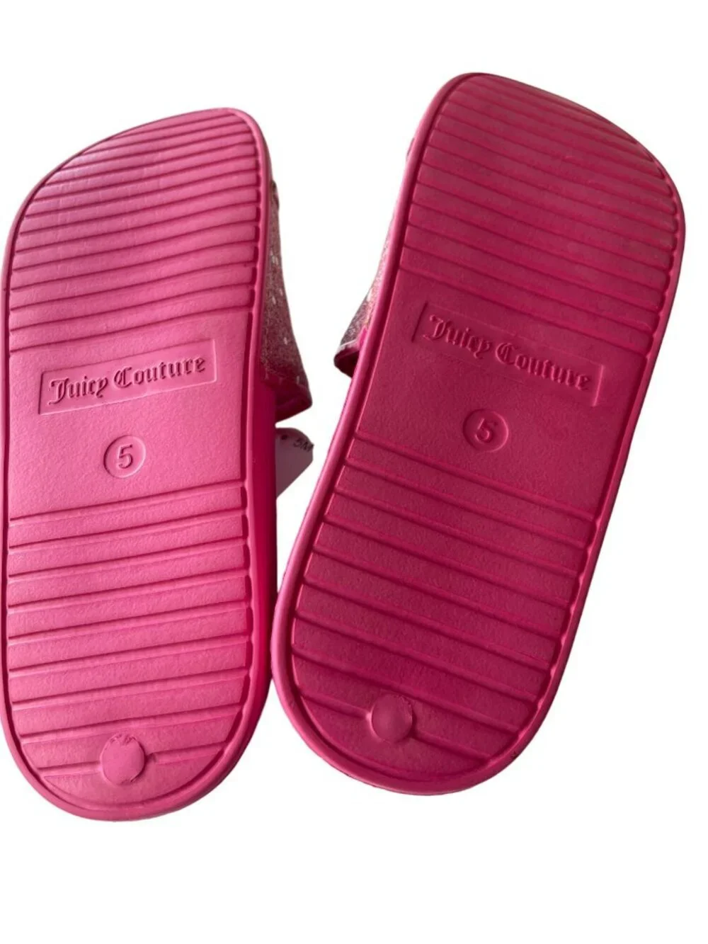 Juicy Couture Kids Girls Size 5 Pink Logo Flip Flop Sandals Glitter Shoes NEW